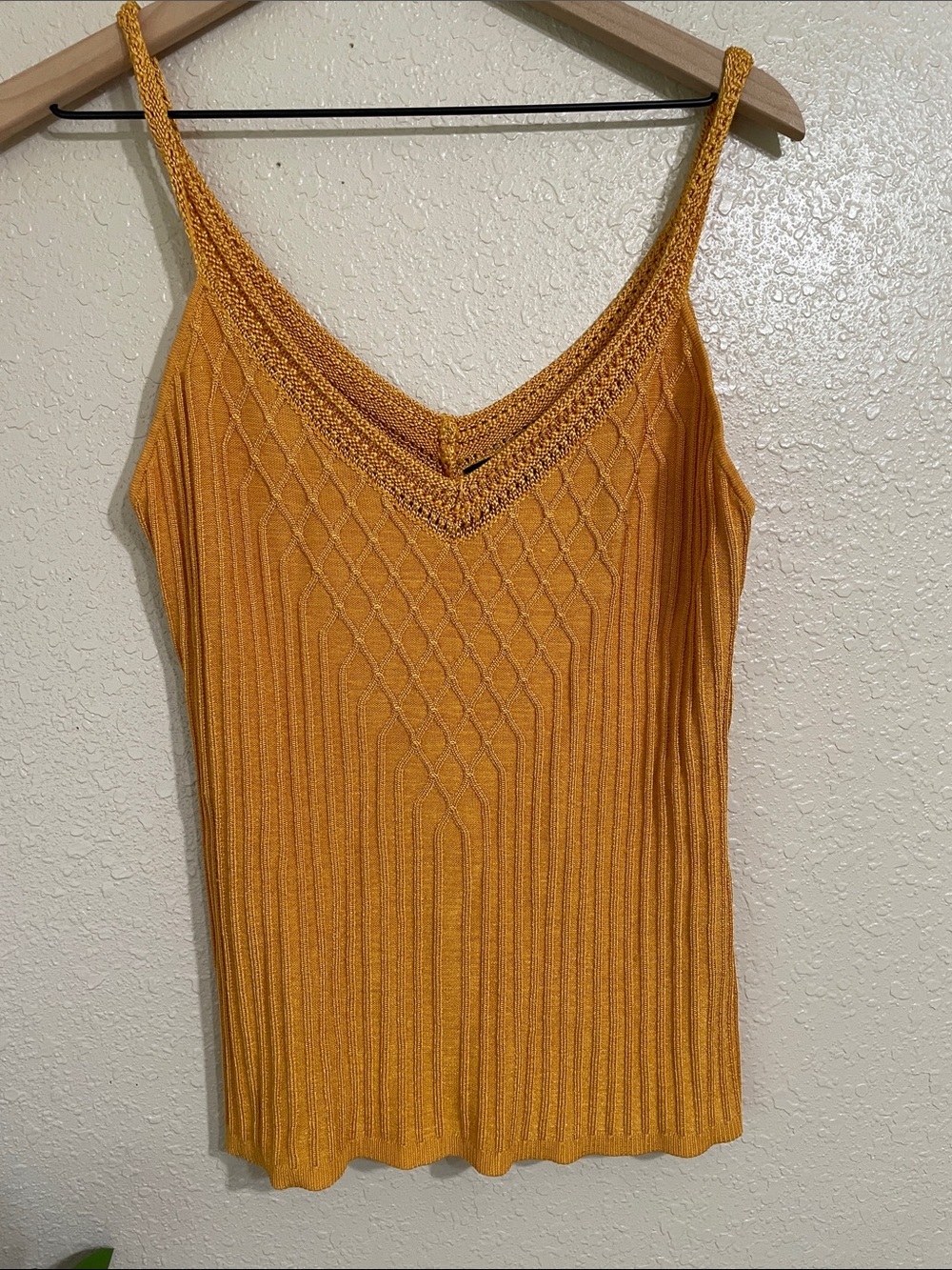 White House Black Market Mustard Knit V-Neck Camisole